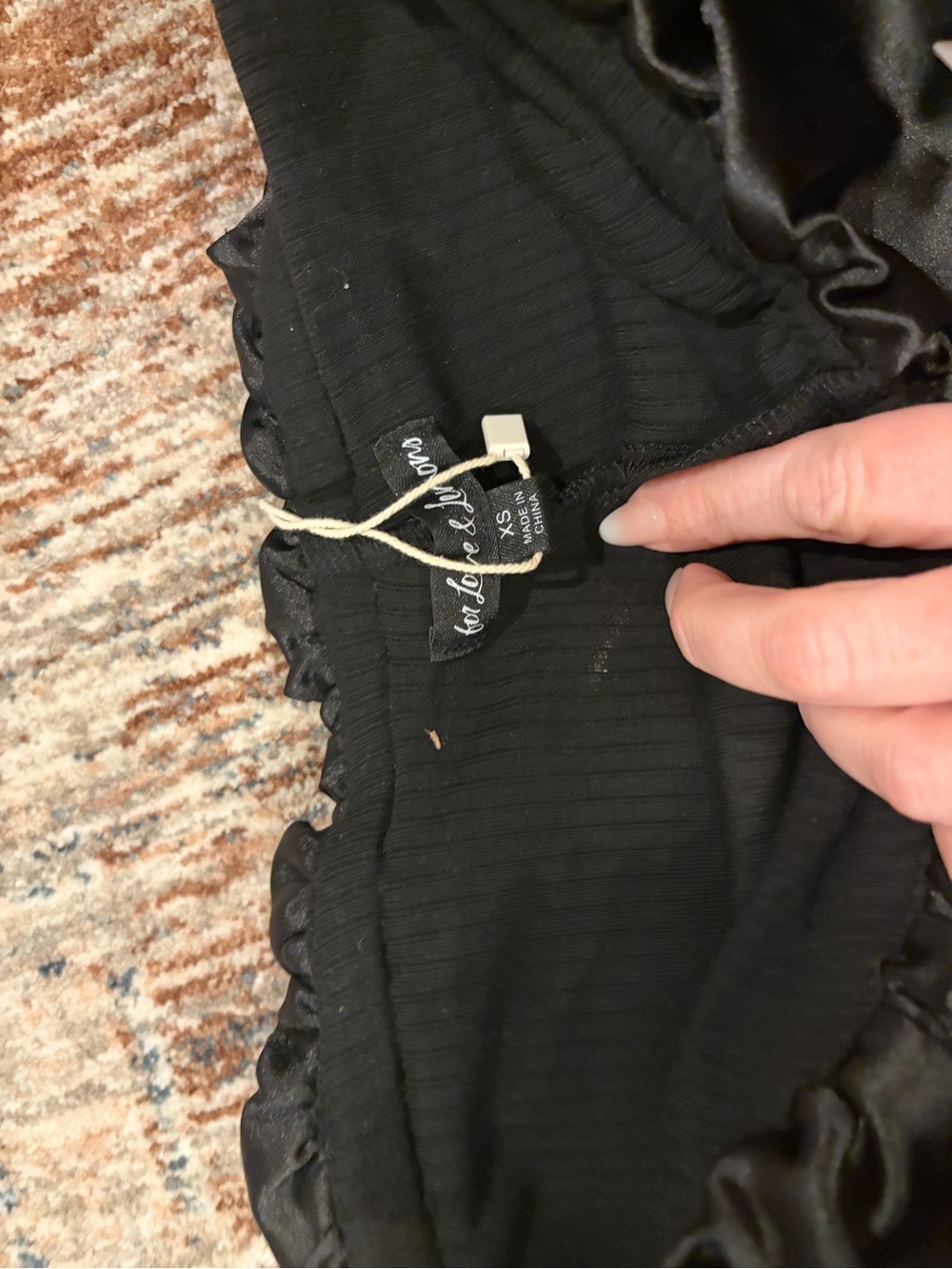 For Love & Lemons Black Satin Ruched Mini Skirt with Lace Trim - Picture 3 of 3